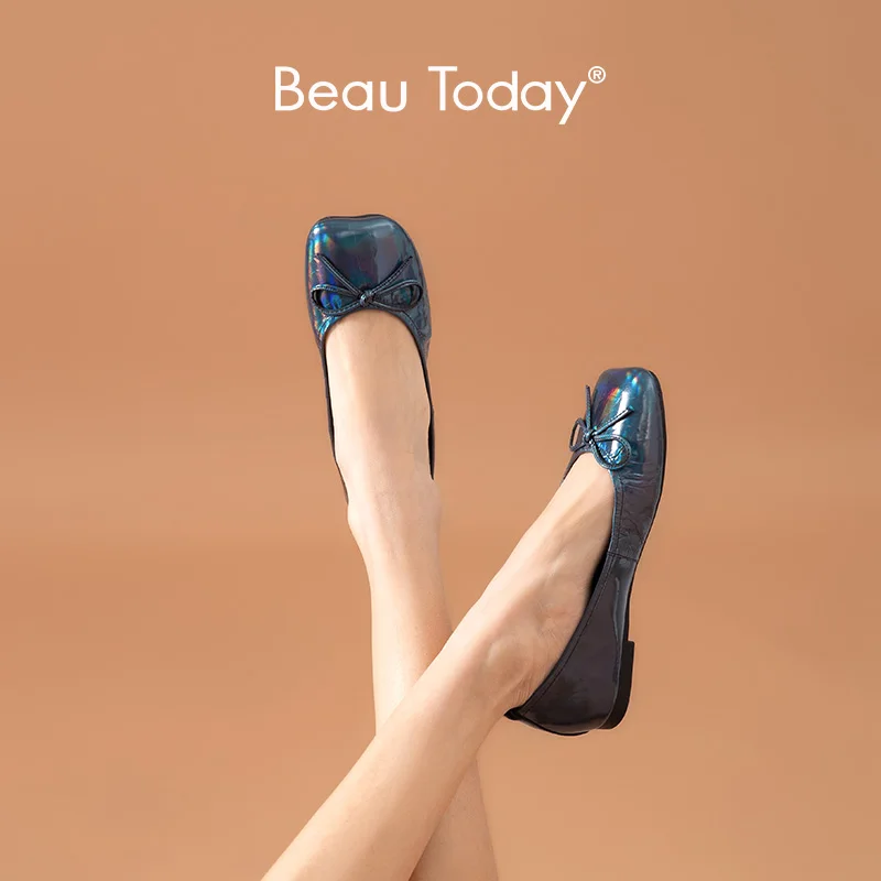 Балетки BeauToday женские из натуральной коровьей кожи туфли на плоской подошве с