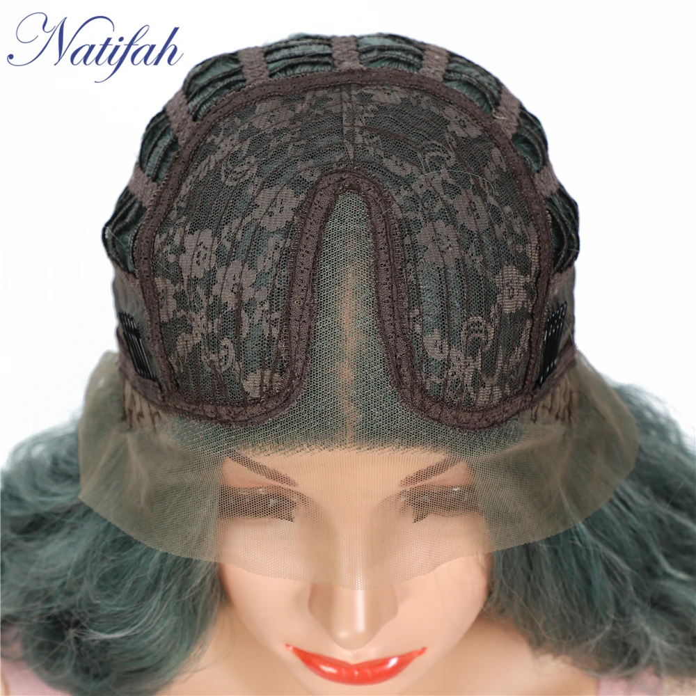 Natifah длинный зеленый кудрявый парик фронта шнурка 30 дюймов Синтетические волосы парик 150% плотность длинные волосы кудрявые средняя часть