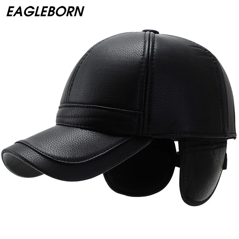 EAGLEBORN Новая мужская зимняя Русская Шапка из искусственной кожи Классическая бейсболка защита ушей теплая