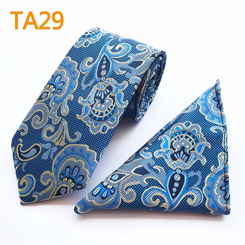 Necktie Set Для мужчин Жаккард Пейсли Полосатый клетка, горошек галстук-бабочка полиэстер Свадебная вечеринка платок носовой платок комплект платок узкий галстук на шею - Цвет: Necktie Set