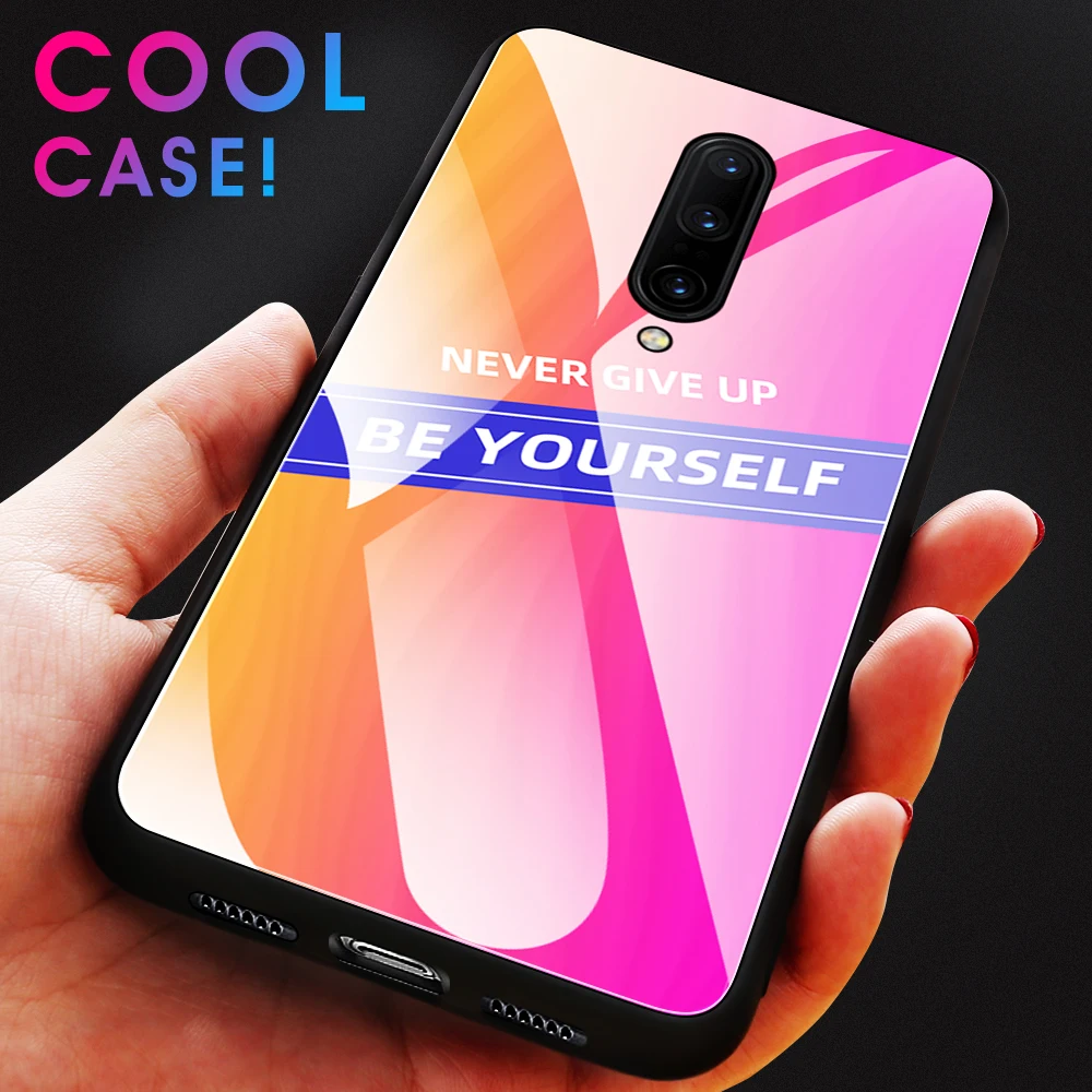 Цветной жесткий стеклянный чехол для ONEPLUS 7 Pro Роскошный мягкий силиконовый края