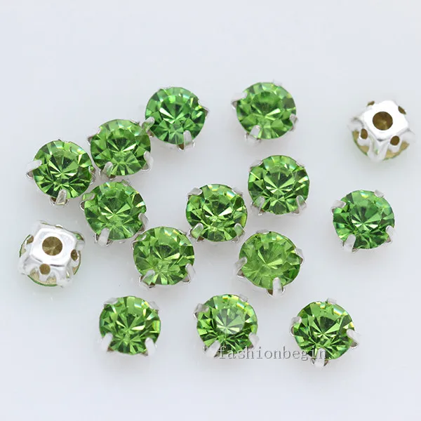 36p 7mm color Sew on crystal glass Rhinestone Silver Claw Montee 4-holes Sewing Stone Buckle jewelry,wedding Dress making Beads - Цвет: lt green