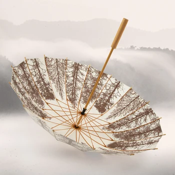 

16K Retro Literary Umbrella Lady Waterproof Sun Umbrella Men Gift Umbrella Fiber Frame Wooden Handle Umbrella Women Umbrella
