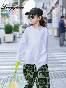 

Girl'S Long-sleeved T-shirt Spring Clothing New Style Western Style Children Irregular Tops Big Boy Versatile Base Shirt Fashion