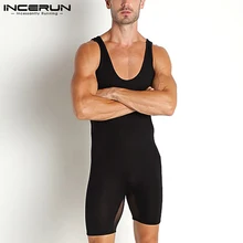 

INCERUN Comfortable Homewear Men's Onesies Sexy Leisure Stitched Jumpsuits Solid Breathable Mesh Sleeveless Bodysuits S-5XL 2021