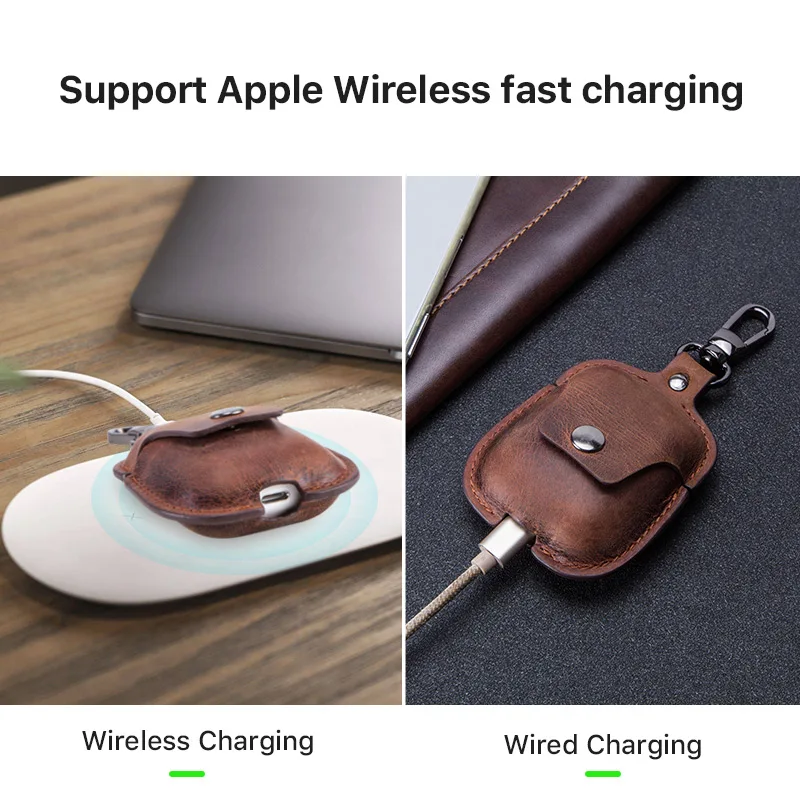 Чехол из натуральной кожи для беспроводных наушников с Bluetooth AirPods 2 защитный чехол