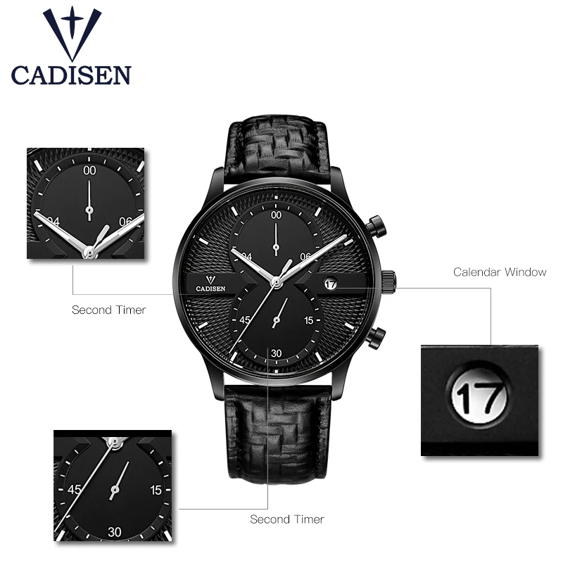 CADISEN мужские s часы лучший бренд класса люкс Модные Бизнес Кварцевые часы мужские спортивные водонепроницаемые наручные часы с кожаным ремешком relogio masculino