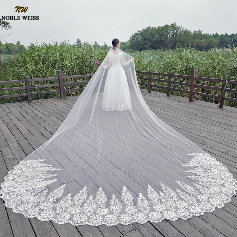 Вело De Novia Largo Соборная вуаль цвета слоновой кости Роскошные один Слои Длинная фата невесты Лидер продаж свадебные аксессуары 3 м* 3,8 м