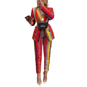 

Spring Autumn Women Tracksuits Long Sleeve Blazer and Straight Pants Suits OL Women Striped Print Casual Fashion Two Piece Set
