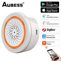 Sirène intelligente Tuya ZigBee 3 en 1, capteur de température et d'humidité 90db, son et lumière, pour la sécurité à domicile, fonctionne avec la passerelle Zigbee 
