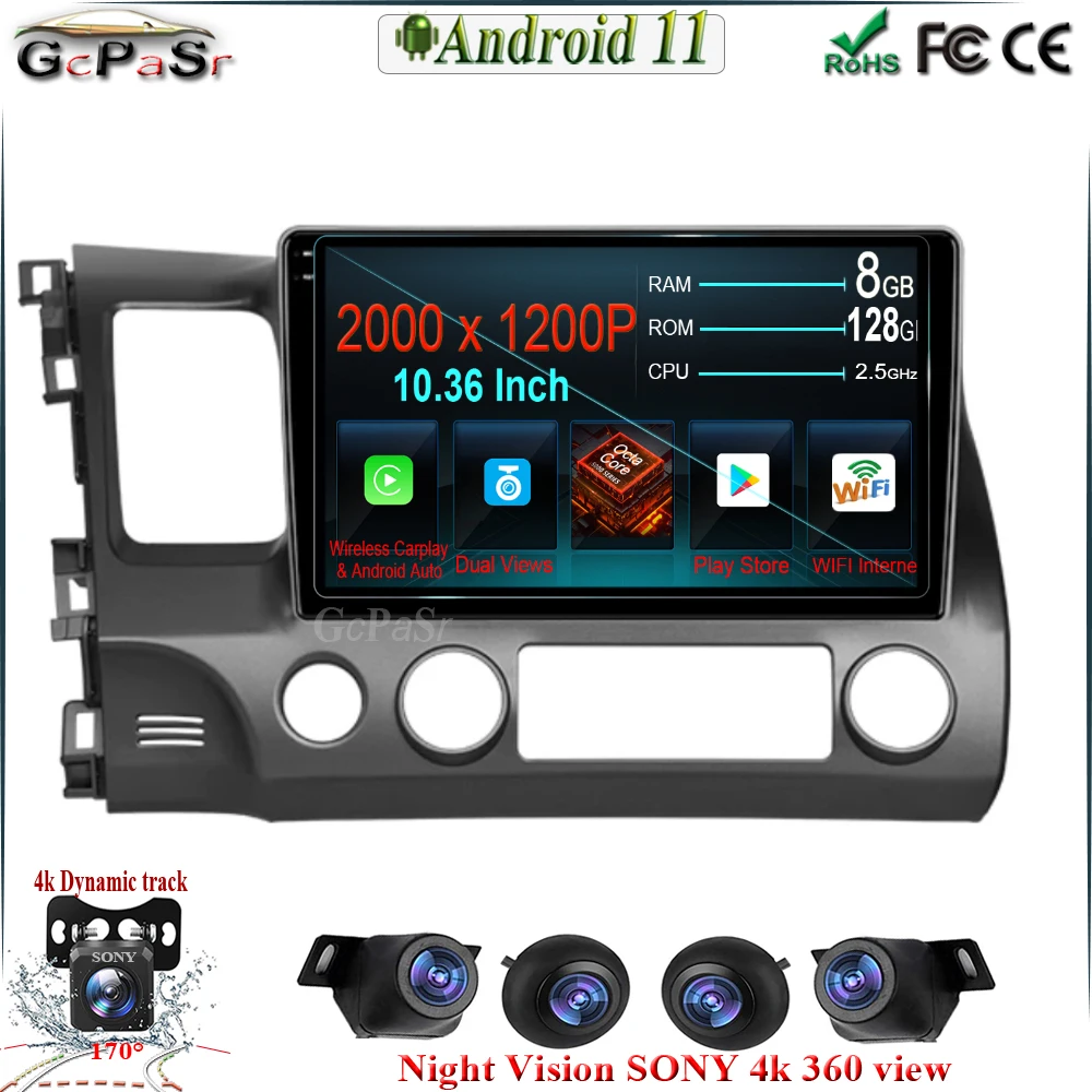 Android11 для Honda Civic 2006 2007 2008 2009 2010 2011 Автомобильный радиоплеер мультимедийный