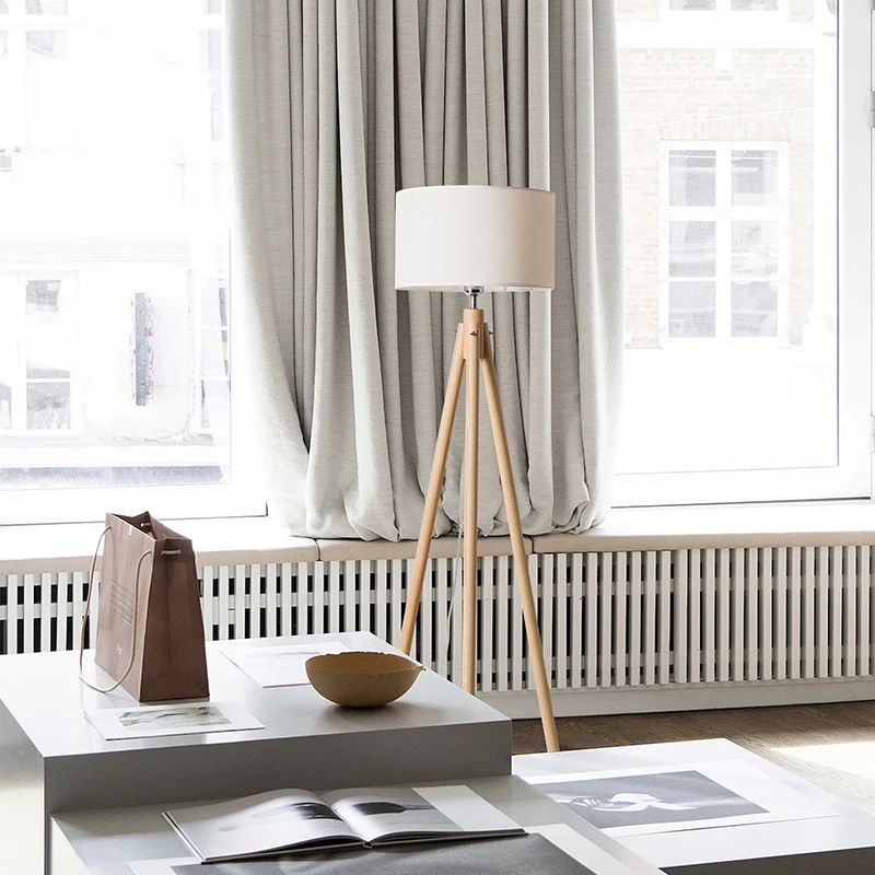Nordic Wood fabric LED Floor Lamps For Living Room Triangle Floor Lights Lighting Bedroom Study Home Decor Standing Lamp