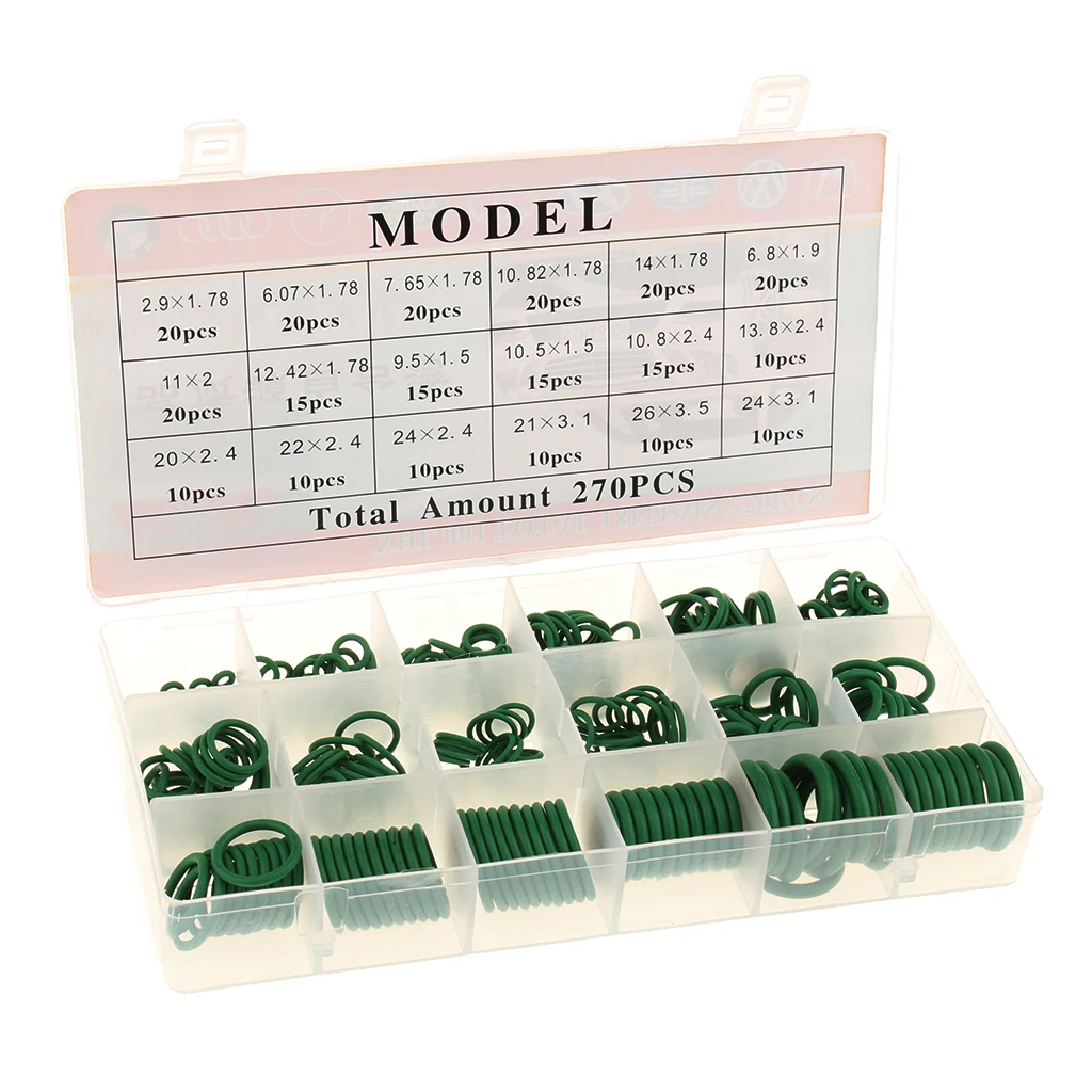 270 Pieces HNBR Car Air Conditioning O-Ring Rubber Washer Seal Assortment