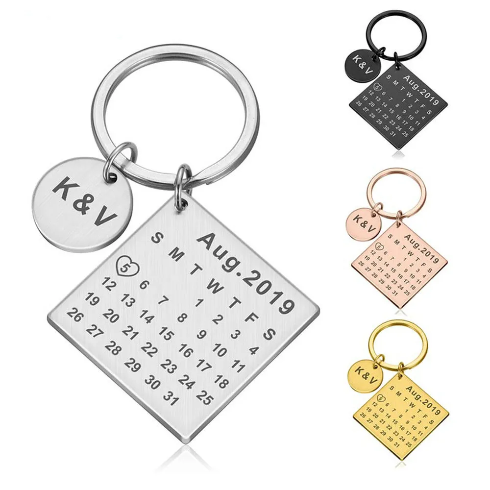 Keychain Custom Keyring Personalized-Calendar Gift Anniversary Stainless-Steel Husband