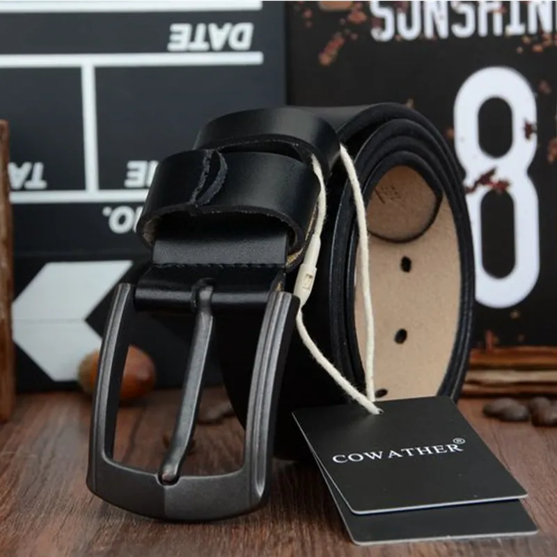 COWATHER коровья натуральная мужской кожаный ремень для мужчин высокого качества в винтажном стиле 100-130 см мужской ремень ceinture homme - Цвет: XF012 black