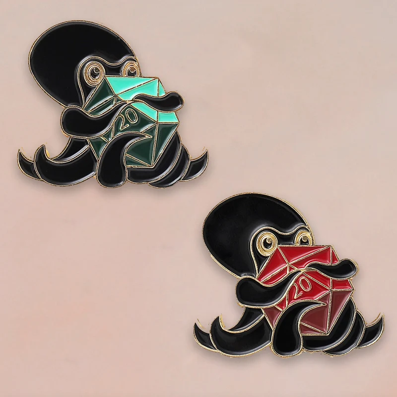 

2Pcs/Set Octopus Hugging Hexagon Enamel Brooches Green Red Button Pins for clothes bag Badge Cartoon Jewelry Gift for friends