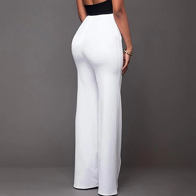 Pantalón De Traje De Cintura Alta, Pantalón Ancho Casual Sólido, Ropa De  Mujer