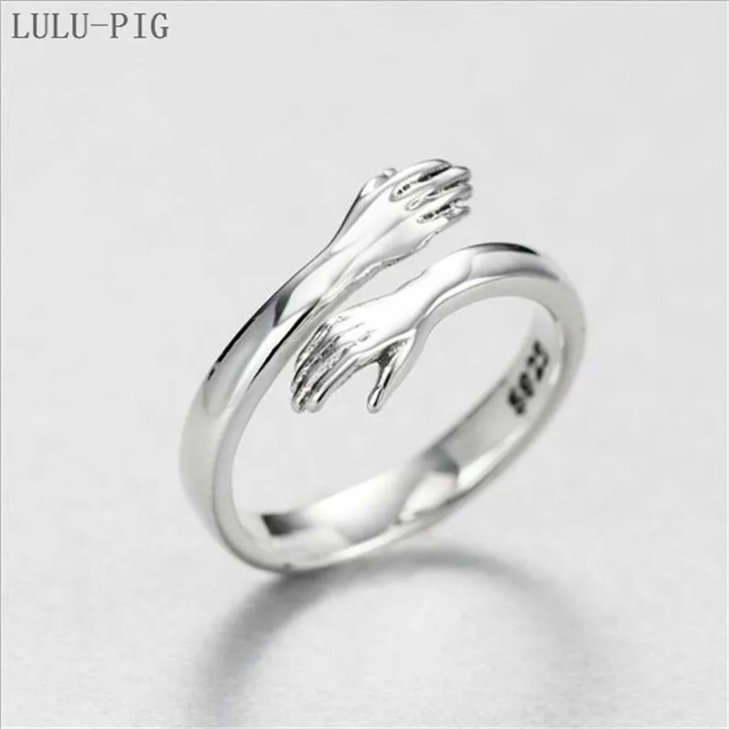 LULU-PIG Hot New 925 Silver European And American Jewelry Love Hug Ring Retro Fashion Tide Flow Open R0234 | Украшения и