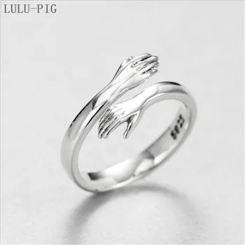 

LULU-PIG hot new 925 silver European and American jewelry love hug ring retro fashion tide flow open ring R0234