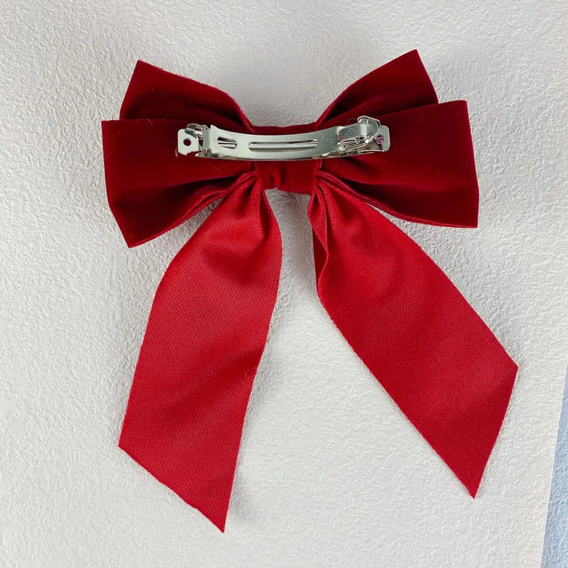 Vintage Red Big Velvet Bow Hair Clip For Women Girl Long Ribbon Hairclip Black Large Barrette Korean Top Hairpin Hair Accessorie
