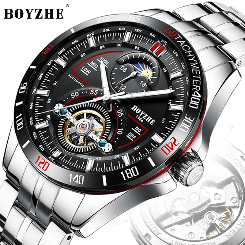 BOYZHE Роскошные мужские часы relogio masculino Механические повседневные модные