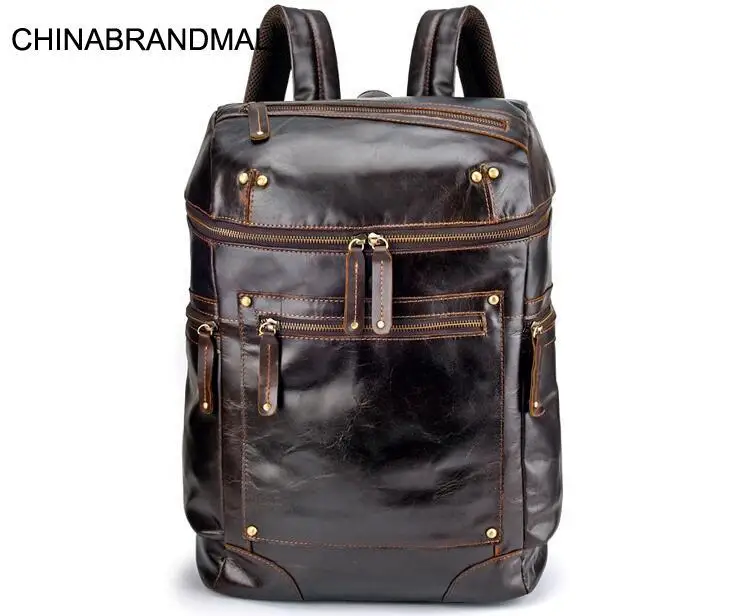 

Wax leather large backpack outdoor casual bag for men high quality
