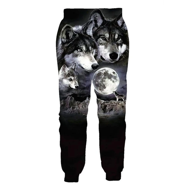 PLstar Cosmos Brand Mens Jogger Pants 3D Printing Wolf Face Moon Pattern  Trousers Streetwear Unisex Casual Sweatpants MPK12