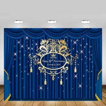 

Mehofond 10th Anniversary Party Backdrop Royal Blue Curtain Wall Custom Background for Photography Banner Photocall Photo Studio