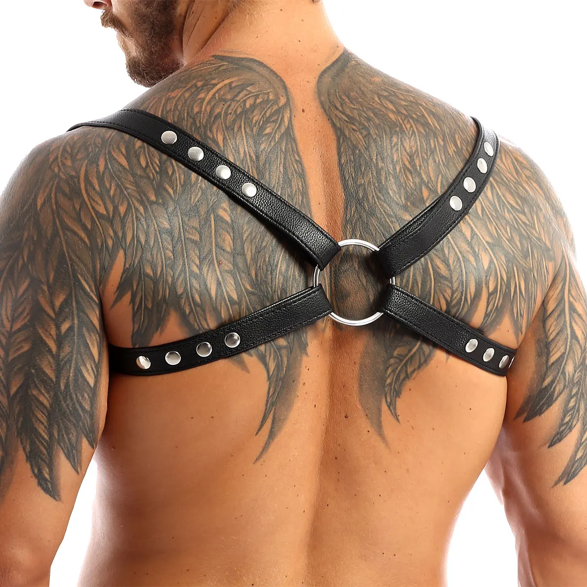Harness Men Shoulder Hombre Body Chest Harness Zentai Lapel Bondage Gay Costume Nightclub Performance Tops Press Button Lingerie cosplay costume latex lingerie mens bondage lingerie sexy fetish wear men chest harness belt