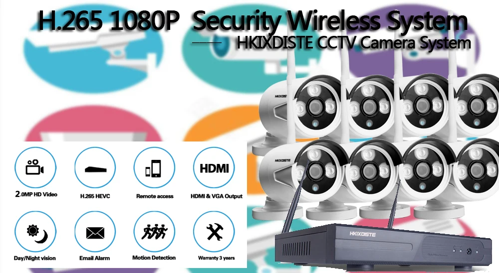 Plug And Play 8CH Беспроводной NVR комплект P2P 1080P HD Открытый ИК ночного видения IP видео безопасности CCTV камера wifi система видеонаблюдения