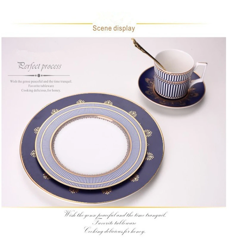 Керамический поднос, чашка и блюдце, набор посуды, элегантный ужин, синее блюдо, домашнее украшение