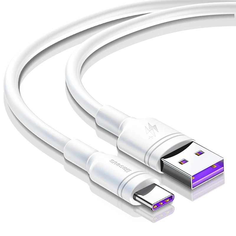 White Type C Cable Basus 5A usb type C кабель для huawei P30 mate 30 Pro Supercharge Quick Charge 3,0 Быстрая зарядка для Xiaomi 9 USB-C провод зарядного устройства - Цвет: White Type C Cable