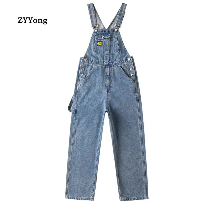 

ZYYong Men's Bib Men's Jeans Jumpsuit Hip Hop Street Clothing Fashion Loose Comfortable Denim Men's Pants Men's Overalls