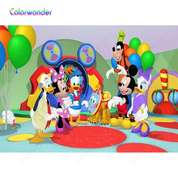 

Cartoon Disneyland Mickey Mouse Photography Backdrop Baby Shower Kids 1st Birthday Background Colourful Balloon Vinyl Photo Prop