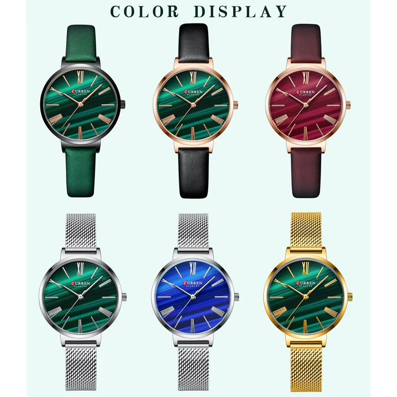 CURREN Luxury Watches for Women Malachite Green Quartz Dress Ladies Bracelet Wristwatch with Leather Female Clock Waterproof