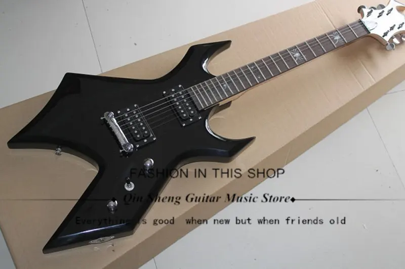 

free shipping black electric guitar with irregular body,HH pickups,maple neck,rosewood fretboard with spider inlay