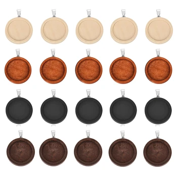 

10pcs/Lot 25/30mm Wood Cabochon Base Setting Stainless Steel Hook Round Trays Bezel Blank Pendant Charms For DIY Jewelry Making