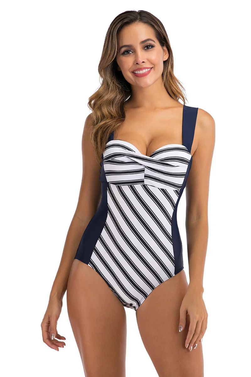 Сексуальный слитный купальник размера плюс, женский полосатый купальник пуш-ап, боди с вырезами, монокини, с высокой талией, купальный костюм