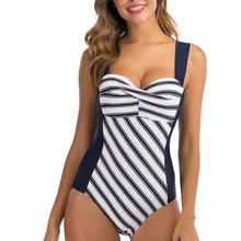 Сексуальный слитный купальник размера плюс, женский полосатый купальник пуш-ап, боди с вырезами, монокини, с высокой талией, купальный костюм