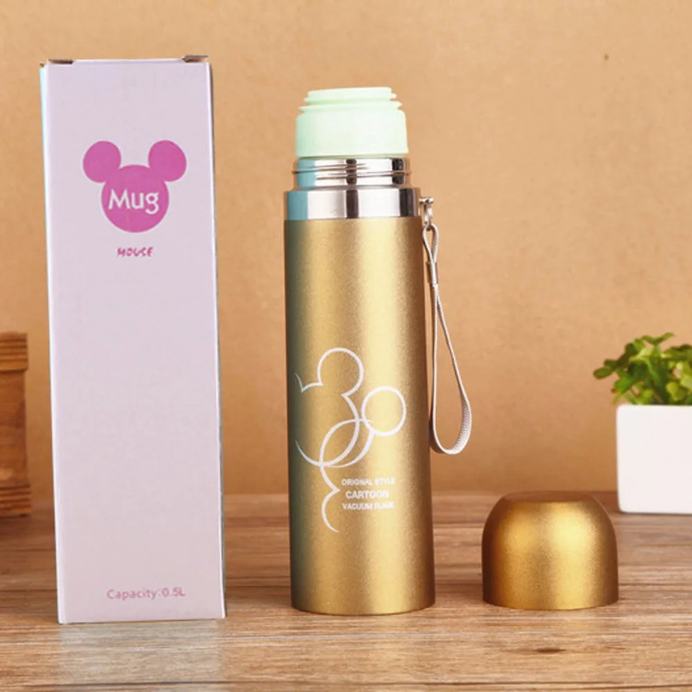 Gold Fsile Горячая Микки из нержавеющей стали вакуумная кружка мультфильм термос 500 мл мой чайник бутылка для питья - Цвет: Gold