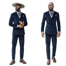 Costume d'affaires en velours pour hommes, Slim, Double boutonnage, costume de marié, smoking de mariage personnalisé, Blazer + pantalon