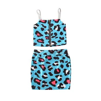 

2020 Fashion Leopard Clothes Sets for Newborn Baby Girls Sleeveless Zipper Vest Tops Mini Skirts girls summer set Blue Outfits
