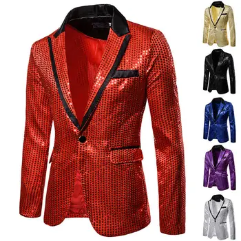 

Men's Formal One Button Suit Blazer Coat Jacket Tops Sequins Brighter Fashion Long Sleeve Suit Jackets