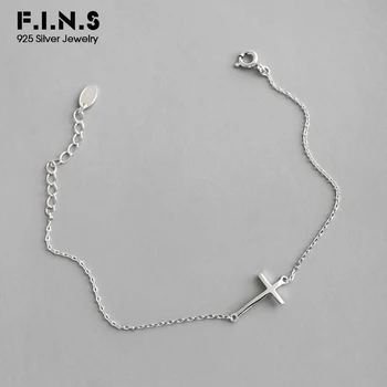 

F.I.N.S Women's Bracelet 925 Sterling Silver Fashion Jewelry Thin Chain Cross Charm Bracelet Female Silver Simple Fine Jewelry