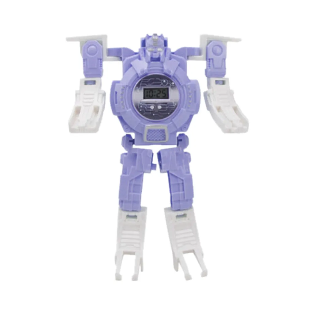 Детские часы детские игрушки ручной трансформации Робот Электронные часы пазл деформированный робот для развития детей - Цвет: Фиолетовый