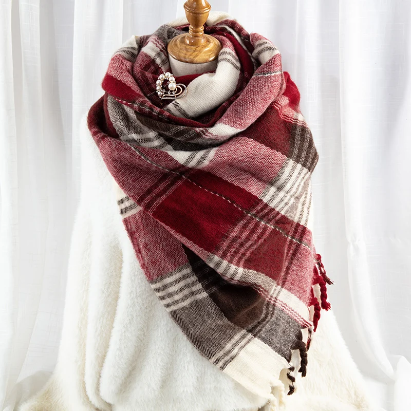 Модные роскошные большие шарфы для женщин длинный кашемировый зимний мягкий теплый клетчатый шарф Дамская Пашмина Толстая обмотка шаль