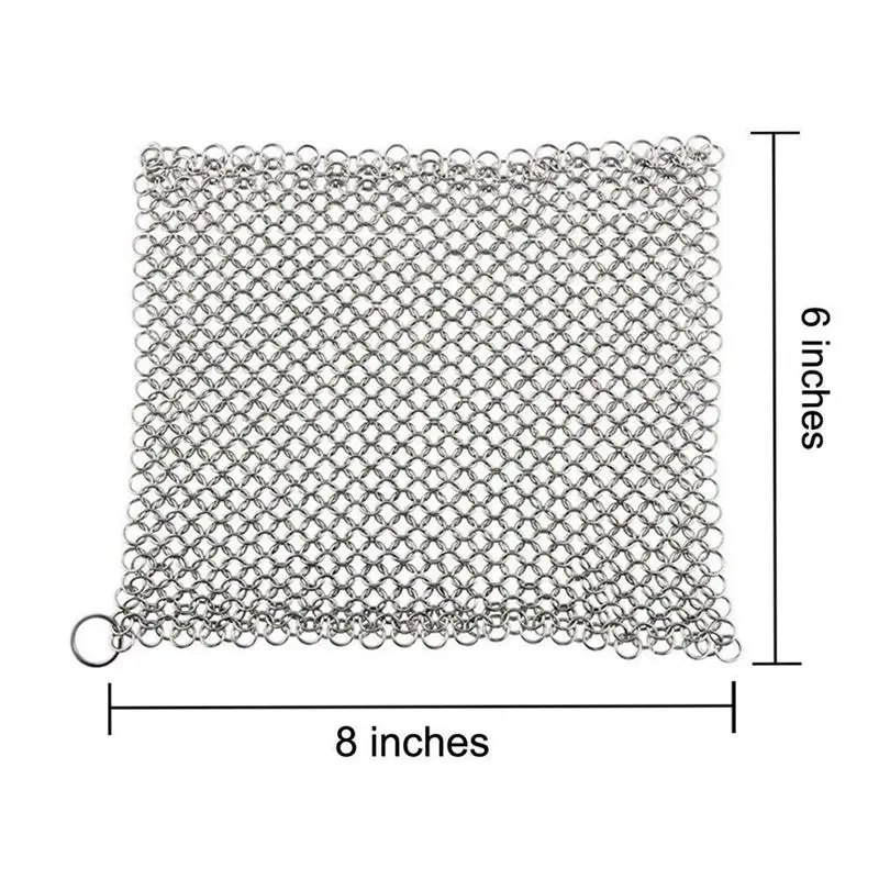 Чугунный очиститель-Премиум 316 из нержавеющей стали Chainmail Scrubber, 8x6 дюймов