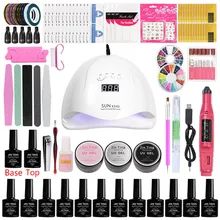 12 цветов Гель-лак для ногтей набор маникюрных инструментов набор УФ-лампа для ногтей черный/белый/розовый акриловый набор для ногтей маникюрный набор