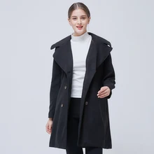 Autumn And Winter Black Woolen Coat Women's Fashion Double-breasted Lapel Temperament Was Thin Casual Coat Windbreaker