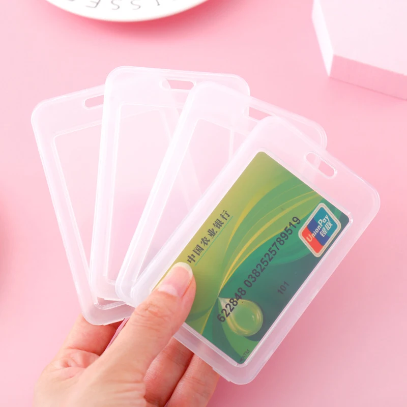 1pc Simple Transparent Plastic Name Card Cover Bank Card Holder Clear Bank Credit Card Holders ID Badge Holders Accessories